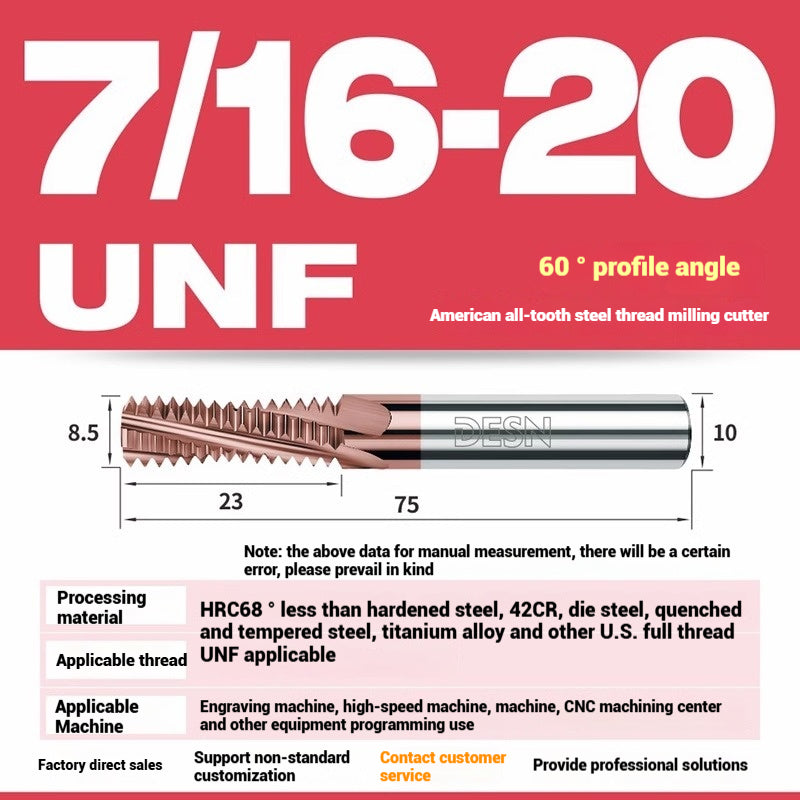 1115-65° high hard tungsten carbide thread milling cutter Long tooth full tooth alloy American thread milling cutter UNC UNF aluminum stainless steel Shandong Denso Pricision Tools Co.,Ltd.